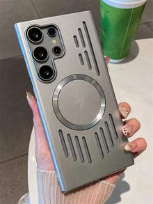 New Hollowed Breathable Heat-Dissipating Lightning Pattern Magnetic Wireless Charging Phone Case Compatible With Samsung Galaxy S26Ultra S25Ultra S24Ultra S23Ultra S22Ultra S26 S25 S24 Plus Luxury Full Cover Metal Paint Skin Feel Matte Protective Back Cover - Silver - View 4