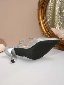 Nuevos zapatos de tacón alto con punta de rhinestone minimalista, tacón delgado, elegante y versátil, para primavera/otoño - Plateado - Ver 8