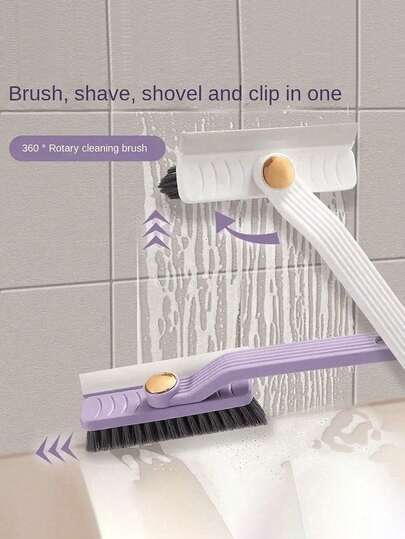 1pc 3-In-1 Rotary Cleaning Brush, Reusable Plastic Handle, 360° Scrubber, Manual Operation, No Charging Needed, Portable Crevice Cleaner, Suitable For Bathroom, Kitchen Tiles, Walls And Floors Cleaning, Applicable For Bathroom, Living Room, Kitchen, Window Cleaning, Autumn/Winter Cleaning Supplies