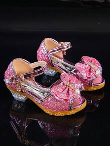 儿童凉鞋，女童高跟凉鞋，夏季闪亮水晶公主鞋 - 粉色 - 查看 4