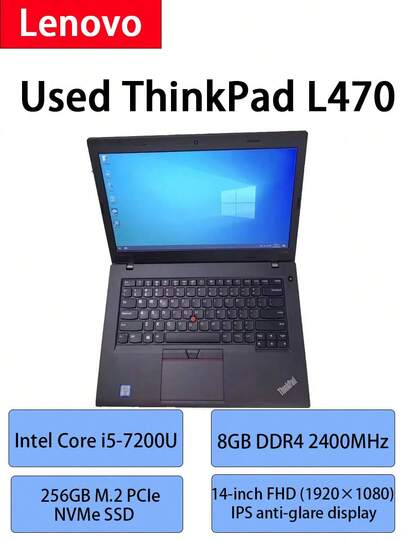 Lenovo ThinkPad L470, processador Intel Core i5 de 7ª geração, 8 GB de RAM, SSD de 256 GB, leitor de impressões digitais, teclado de tamanho normal, computador usado, fino e portátil, ideal para estudo e trabalho de escritório, preto.
