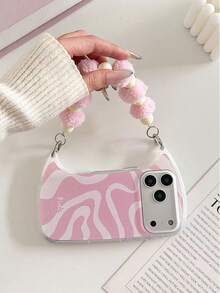 Striped Painted New Fashion Handbag With Detachable Pink Furball Transparent Anti-Drop Phone Case Protective Cover Compatible With IPhone 17/17 ProMAX/16/16 Pro/16 ProMax/15/XR/7P8P/P12 ProMax/P13 ProMax/P14 ProMax/P13/P14/P11/P12/P14, Cute & Fashionable Thick Phone Case For XS/S/XS Max/7 8 GES2 - Multicolor - View 1