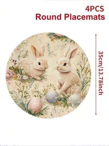 4pcs/6pcs Easter Bunny Pattern Round Placemats, Easter Egg Pattern Placemats, Seasonal Home Decor, Cute Style, Linen-Like Material, Easter Home Decor Indoor/Outdoor Party Supplies, Easter Themed Decoration, Room Decor. Suitable For Easter Home Kitchen Decor And Easter Event Party Decoration - Multicolor - View 8