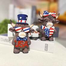Patriotic Highland Cow Resin Home Decor, Featuring American Flag Design - Patriotic Home And Office Decoration, Desk And Living Room Art, Durable Indoor/Outdoor Decor, Vibrant Colors, Suitable For Planters, Garden, Aquarium, Home And Office - Patriotic Highland Cattle - View 4