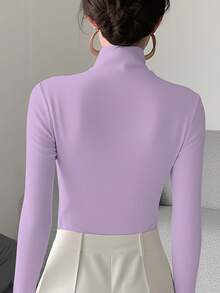 Áo lót nữ cổ chéo dệt kim màu trơn, trang phục công sở, hàng mới về mùa xuân. - Màu tím - Xem 5