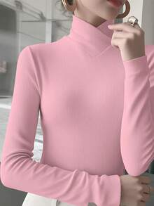 Áo lót nữ cổ chéo dệt kim màu trơn, trang phục công sở, hàng mới về mùa xuân. - màu hồng tươi - Xem 4