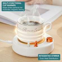 二合一 USB 供电磁力搅拌加热杯垫，55°C 恒温控制，自动磁力搅拌，USB 供电，小巧设计，适用于咖啡和茶