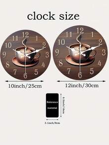 Fashionable Gold Coffee Theme Silent Quartz Wall Clock - Round Wooden Design With Brown And Gold Accents, Perfect For Living Room, Bedroom, Kitchen And Office Decor (Batteries Not Included), Bedroom Wall Clock | Wooden Wall Clock | Classic Aesthetics - Multicolor - View 6