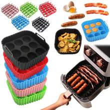 1set, Premium Square Air Fryer Silicone Set - Bacon & Hot Dog Rack, 9-Cavity Cake Mold, Air Fryer Pan, Dishwasher - Compatible With 7QT+ Air Fryers - Multicolor - View 10