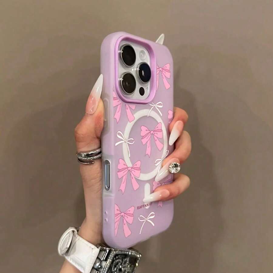 Un estuche de carga inalámbrica magnética de dos en uno, de color macarón minimalista, Compatible para iPhone17air 1716promax, 16 15pro 14 15PLUS 13 12Pro 11 Pro Max X XSMAX - Morado - Ver 1