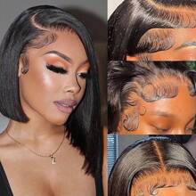 4x4 13x4 5x5 13x6 HD Lace Front Short Bob Straight Wigs 200% Density Put On And Go Pre Cut Glueless Lace Closure Wig Pre Plucked Pre Bleached Heat Resistant Fiber Synthetic Mixed Human Blended Hair Wig With Baby Hair For Women Breathable Ear To Ear Lace 8-16inch Bone Straight Short Bob Hair For Beginners Natural Black Color 8-36Inch Pre-Cut Lace Is Available For 4*4 5*5 - Natural & Black - View 6