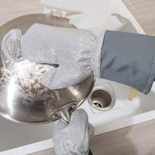 加长钢丝冬季洗碗手套，清洁消毒手套，加厚厨房家务魔法师钢丝刷锅防水手套，洗碗除油刷锅多功能保暖耐用家用清洁耐热钢丝手套，清洁手套，洗碗手套，家用手套 - 1件 灰色 - 查看 9