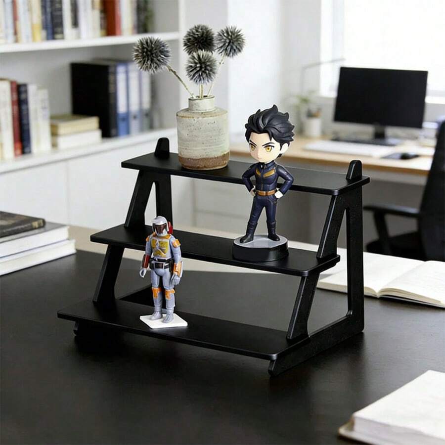 Black Minimalist Geometric Display Shelf, All-In-One Solution For Collecting And Displaying Figurines - 3 layers - View 1