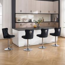 Velvet Bar Stools Set Of 2, Height Adjustable Breakfast Bar Stool, Counter Modern High Chair With Lion Knocker, Suitable For Bars Kitchens And Breakfast Counters, Black - Black - View 3