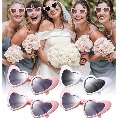5pcs/Set - Heart Shaped Glasses, Bridal Shower Bachelorette Party Glasses, Retro Cat Eye Wedding Party Decorations, Cocktail Pool Party Summer Party Birthday Festival Celebration Gifts