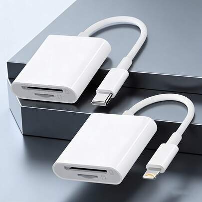 Lector de tarjetas 2 en 1, Lector de tarjeta TF + SD, Adaptador de ranura dual Lightning/Tipo-C compatible con lectura de tarjetas SD y MicroSD, Convertidor portátil compatible con iPhone 17/16/15/14 Pro Max/14 Pro/14 Plus/14/13/12/11/XS/XR/8/7/6, Compatible con la serie iPad, Plug and Play