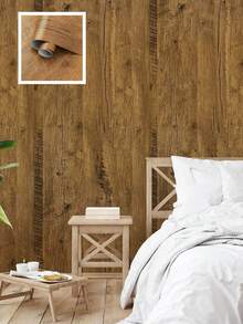 1 Roll Of Brown Wood Grain Wallpaper Tire Texture Pvc Waterproof Self-Adhesive Paper For Living Room Bedroom Rental Home Decoration Wallpaper For Wardrobe Bedside Table Drawer Furniture Renovation Contact Paper Diy Easy Installation Peel And Stick Cover Film 45cm*100/300/500cm - Brown - View 2