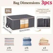 3pcs/6pcs Collapsible Storage Bag Set, Home Organizer For Clothes, Beddings, Pillows And Closet Organizing, Household Storage Containers - Medium Gray - View 14