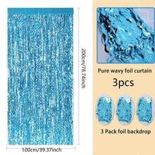 3pcs/4pcs Sea Blue, Pink Wavy Curtain Ribbons Backdrop Decor, Ocean Theme Stage Decoration, Mermaid Style Birthday Party, Gender Reveal, Holiday Celebration Backdrop With Tassels - Multicolor - View 15