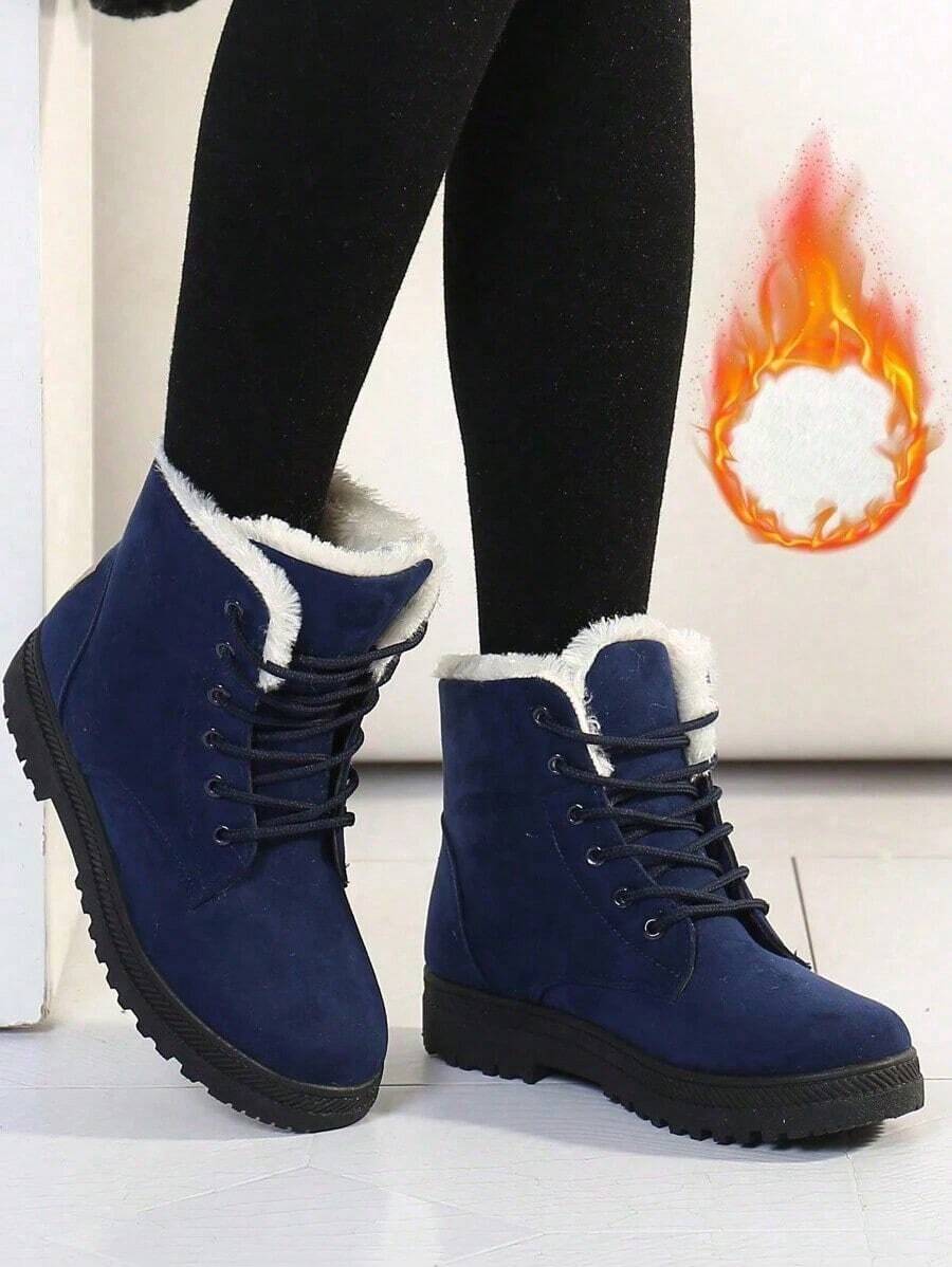 2026 Winter New Women's Snow Boots, PU Sole, Thin Sole, Non-Slip, Warm, Comfortable Women's Casual Sports Shoes, Cold-Proof And Warm Lining Thin-Soled Women's Mid-Calf Boots, Valentine's Day Style Gentle Flat Shoes, Soft-Soled Shoes, Plush Fashionable And Versatile Style, Suitable For Valentine's Day Dates, Work Commutes - Women's Knee-High Boots. Winter Wedding Fashion Shoes, Beach-Toned Casual Shoes. - Blue - View 1