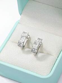 1对时尚S925纯银立方氧化锆耳环，适合日常佩戴和送礼 - 銀色 - 查看 4