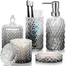 uego de 5 piezas para baño dispensador de n vaso para cepillo de dientes nera caa de polvos denta caa de cillos de algo super tranrente radado infer negro - Superior transparente, degradado, negro inferior - Ver 1