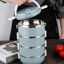 4-Layer Large Capacity Portable Insulated Lunch Box, Stainless Steel Lunch Box, Multi-Layer Design Lunch Box, Suitable For Homes, Schools, And Offices. - Baby Blue - View 1