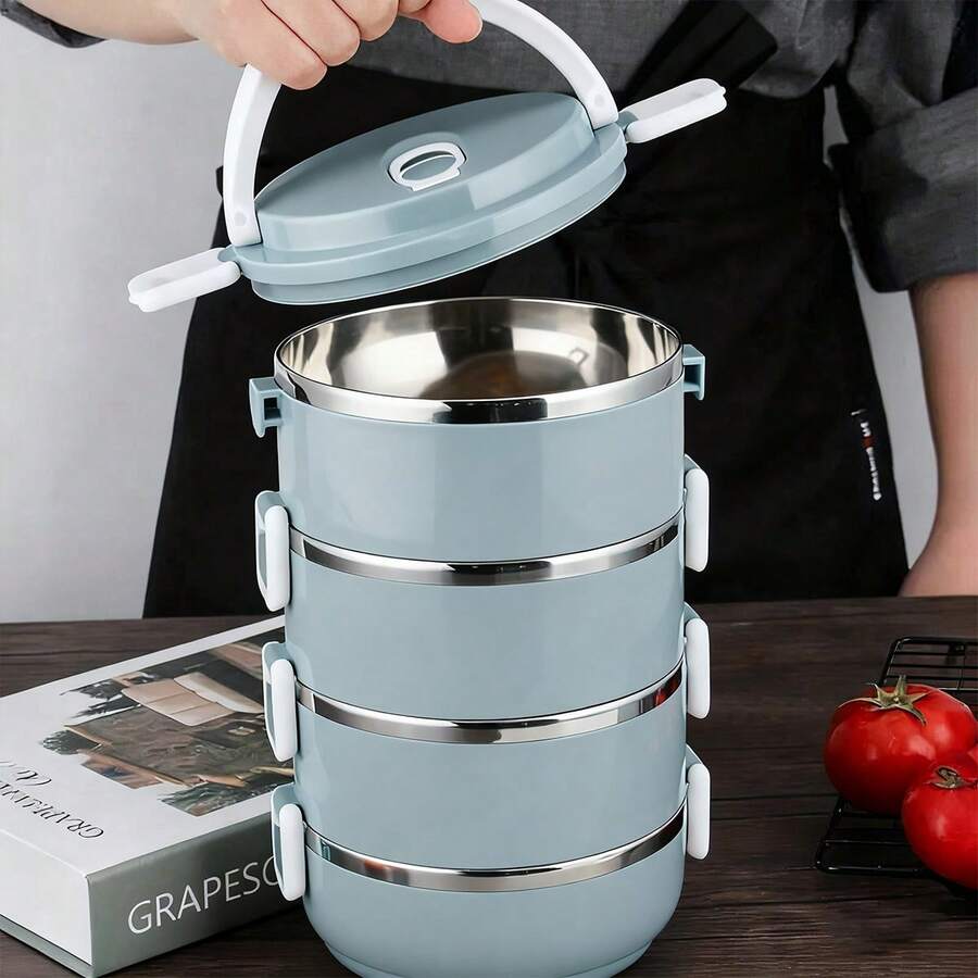 4-Layer Large Capacity Portable Insulated Lunch Box, Stainless Steel Lunch Box, Multi-Layer Design Lunch Box, Suitable For Homes, Schools, And Offices. - Baby Blue - View 1