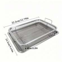 2-Piece Stainless Steel Baking Tray Set (Stainless Steel Baking Tray + Baking Rack), With Handle Design, Multi-Functional Baking And Grilling Tray, Suitable For Home Baking, Outdoor Grilling, And Restaurant Kitchen Food Preparation. - Silver - View 6