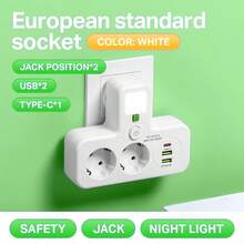EU Plug Outlet 3 Sockets All-In-One Electrical Socket No Extension Cord With Or Without It USB Type-C Ports Two Specifications - EU E Type Plug(220-240V) - View 7