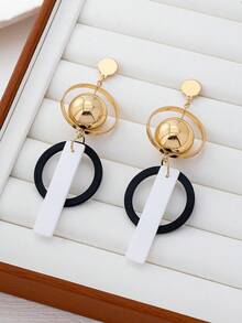 2件套简约独特设计夸张几何长耳环，时尚百搭，适合女性日常佩戴 - 彩色 - 查看 3