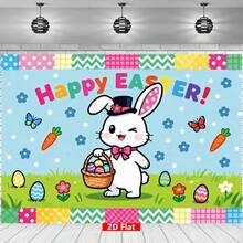 1 pieza Tela de fondo plano 2D para Pascua, diseño con patrón de conejo en sombrero, material de poliéster, decoración colgante de primavera apta para interiores/exteriores, telón de fondo para fotografía, pancarta para fiesta - Multicolor - Ver 4