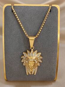 太阳神吊坠项链，不锈钢镀金，镶满钻石的吊坠，时尚百搭，适合节日和日常佩戴。 - 彩色 - 查看 7