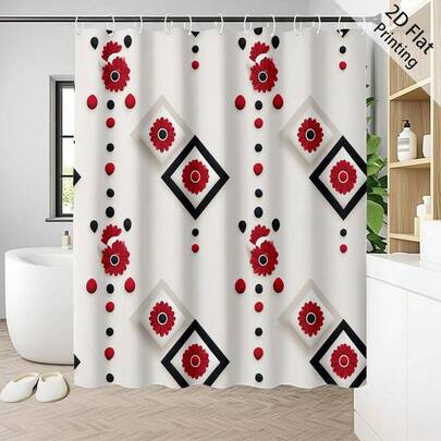 1pc Minimalist Rhombus Pattern Digital Printed Mildew-Resistant Waterproof Shower Curtain, Comes With 12 Plastic Hooks And Metal Grommets, Home Decor