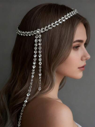 1pc New Tassel Headband, European And American Design, Rhinestone Decor, Minimalist Women Hair Accessory