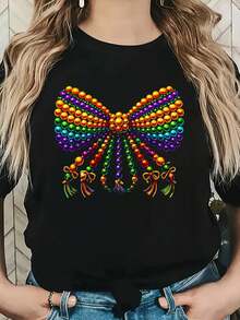 Cute  Gras Fat Coquette Bow Tuesday Girls Women T-Shirt - Black - View 6
