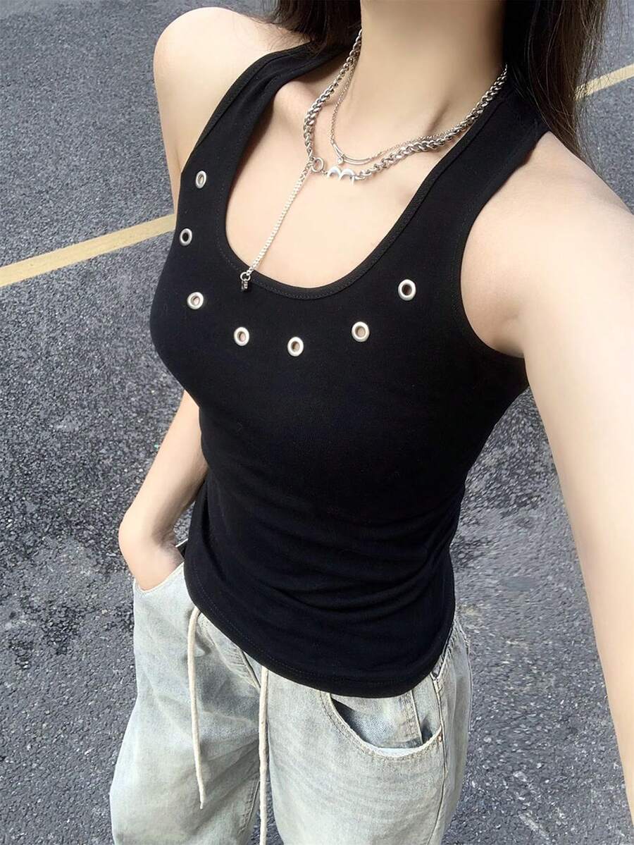 甜美清爽休闲百搭女式背心 - 黑色 - 查看 1
