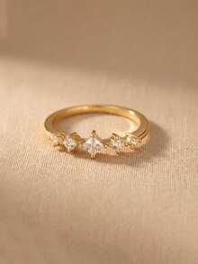 Gift Box Elegant Shiny Cubic Zirconia Ring, Refined Jewelry For Women's Wedding, Party, Banquet, Made Of Copper Material, Non-Fading And Hypoallergenic, Ideal Gift Choice - Gold - View 3