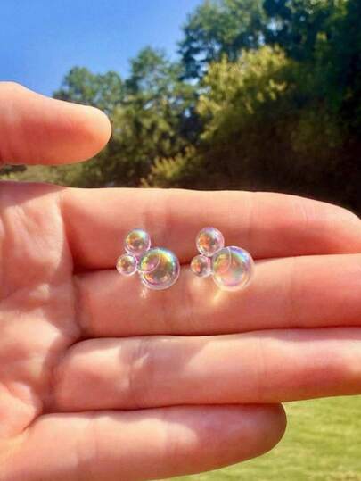 1 par de pendientes de botón geométricos de burbuja transparente de estilo Y2K, accesorios de fiesta y uso diario de moda y creativos para mujeres