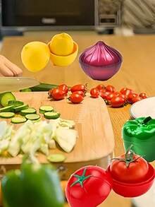 Reusable Silicone Fruit & Vegetable Shaped Food Storage Containers, Airtight Lids, Microwave & Dishwasher , Onion, Tomato, Lemon, Bell Pepper Design - Multicolor - View 10