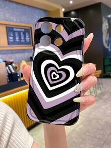 1件装极简主义黑、紫、白爱心图案黑色奶油波纹加厚防摔精准开孔镜头保护手机壳，适用于三星Galaxy、红米、OPPO A、vivo、传音等手机，时尚有型，是用户的理想之选。 - 黑色 - 查看 4