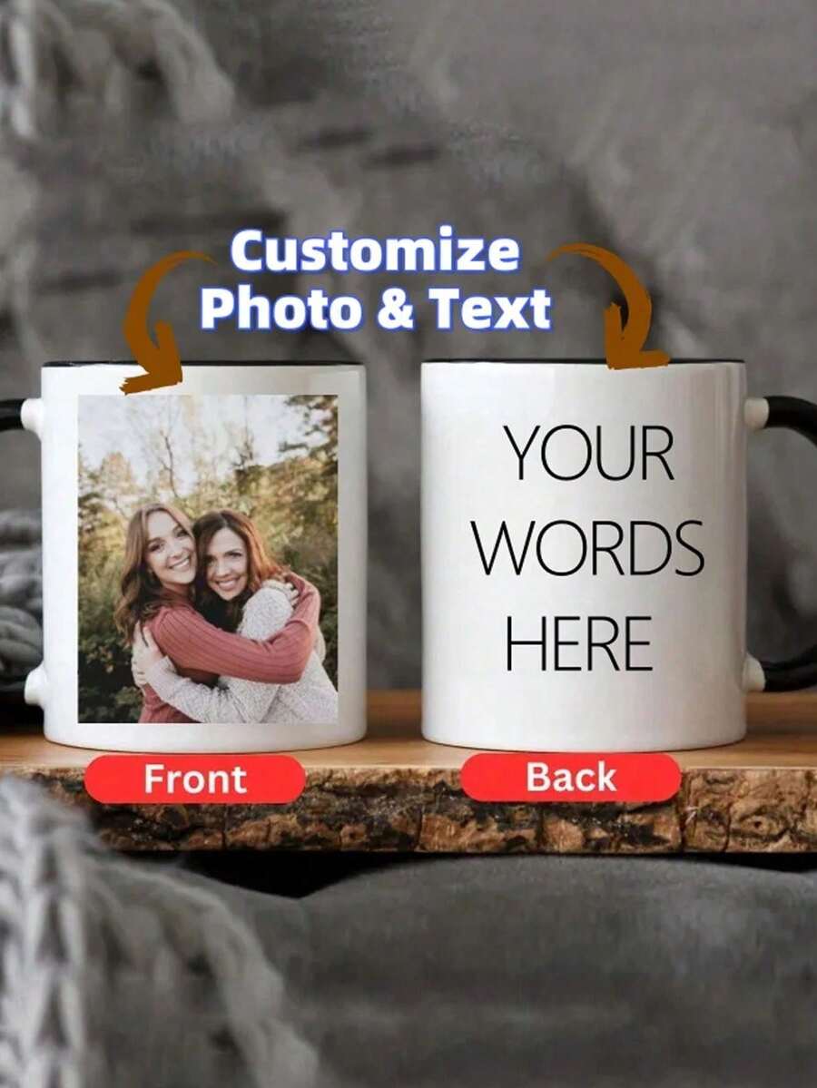 Customized Photo Mug For Grandma, Personalized Photo Coffee Cup With Text, Custom Name Mug For Friends Or Family, Personalized Gift For Home And Office Decor, Birthday Gift - Multicolor - View 1