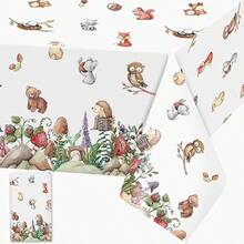 Woodland Animals Table Cloth Jungle  Plastic Table Cover Tablecloth Rectangular Tablecloths Disposable Wipe Clean Waterproof Table Cloths Covers For Birthday Wild One Party Supplies 1pc - NeutralAnimals1pc - View 1