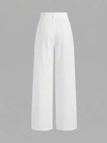 Pantalones de diseño minimalista Vela Rue con cierre de gancho y cremallera, pantalones anchos de color blanco sólido y transparentes, ligeros, pantalones anchos de moda para todas las estaciones, primavera - Blanco - Ver 2