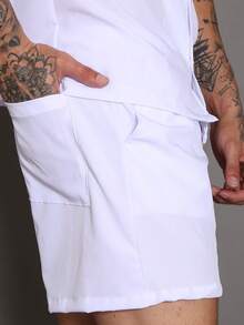 Men's Tracksuit Set: Shirt With Button-Down Shirt And Shorts With Pockets. - White - View 3