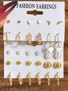 30件套金属珍珠U形心形耳钉 - XH92825467 - 查看 1