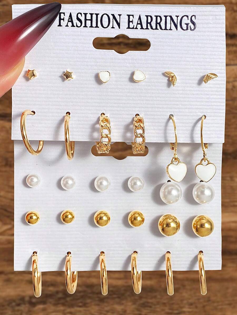 30件套金属珍珠U形心形耳钉 - XH92825467 - 查看 1