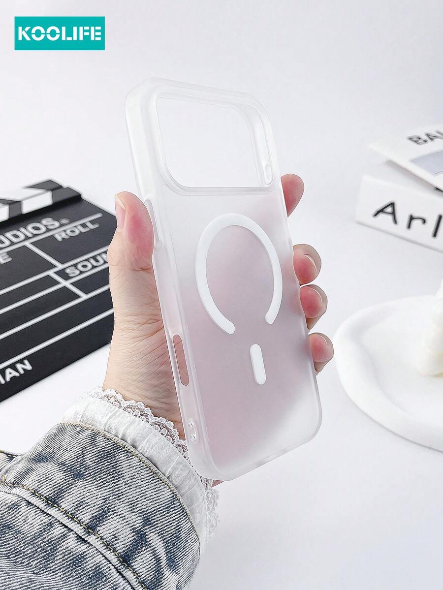 1 pieza Funda magnética para teléfono con tacto de piel Koolife, 2.0mm, PC+TPU, superficie mate, protección elevada para la lente, antideslizante, a prueba de golpes, compatible con iPhone 17/17 Pro/17 Pro Max - Blanco translúcido - Ver 1