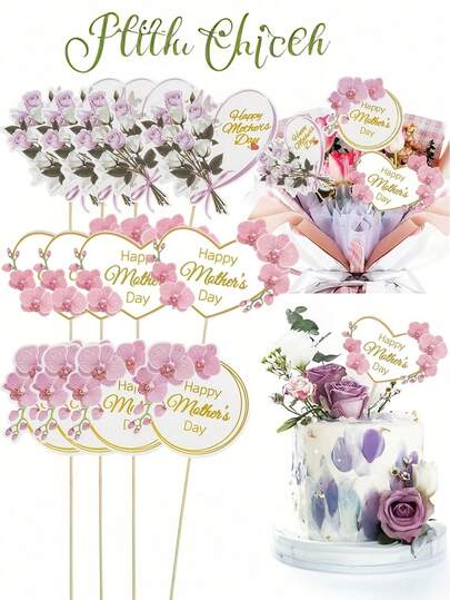 6/12 piezas Decoración para pastel del Día de la Madre "Mamá" en color rosa, 3 diseños, con inserción de tarjeta de papel, decoración de fiesta para pastel del Día de la Madre, regalo conmovedor y significativo para mamá, regalos ideales para mamá, decoraciones de pastel de fiesta de cumpleaños de mujer con tema del Día de la Madre