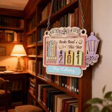 Books Read This Year Counter, Colorful Wood Hanging Book Counter Sign Bookshelf Decor - Colorful - View 2